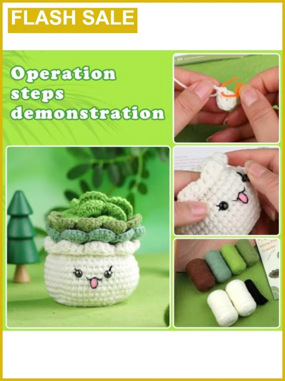 Crochet Kit for Beginners 3PC Coaster Potted Plant DIY Craft Set